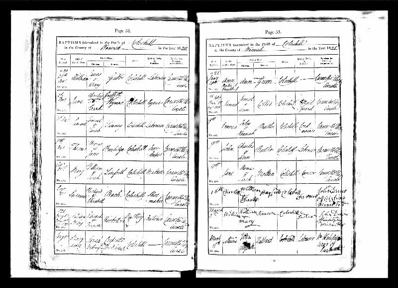 Collis (Samuel) 1821 Baptism Record